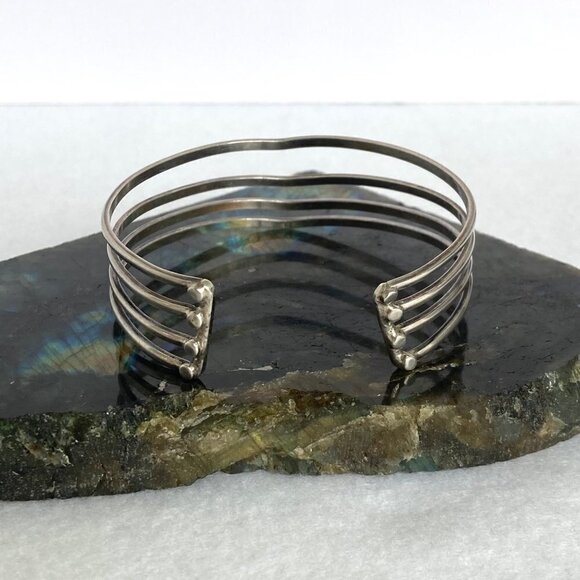 Sterling Silver 925 Modernist 22MM Wide Multi Row 4 Band V Cuff Bracelet Sz 7.5" - Picture 4 of 16